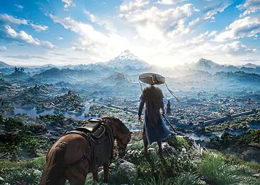 Fantasy Landscape with Warrior and Horse