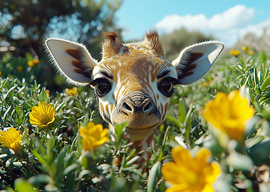 Baby Giraffe in Flowers