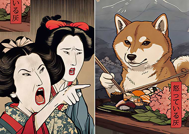 Woman Yelling at Doge Meme Ukiyo-e