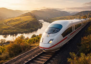 High-Speed Train in Scenic Landscape
