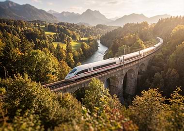 High-Speed Train on Viaduct Landscape