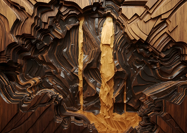 Abstract Wooden Waterfall Sculpture