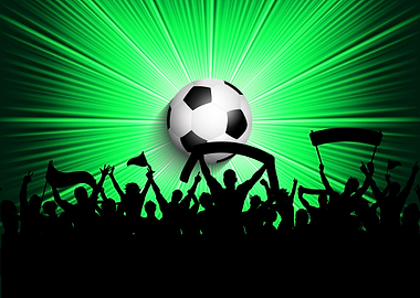 Soccer Ball with Cheering Crowd Silhouette