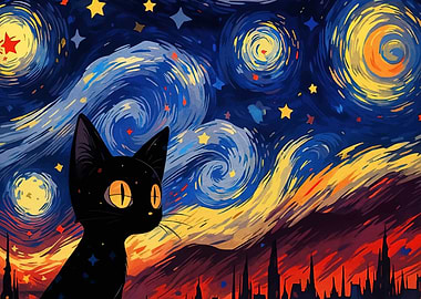 Black Cat Starry Night