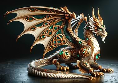 Ornate Dragon with Celtic Knots and Emeralds