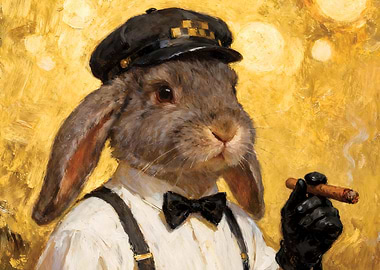 Dapper Rabbit Smoking Cigar Painting