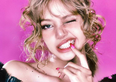 Winking Woman with Pink Background lisa