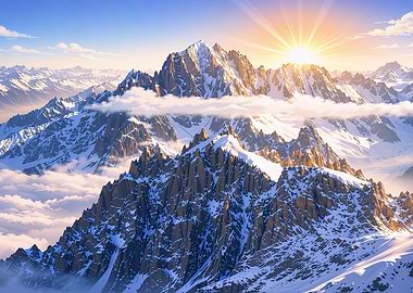 Snowy Mountain Peaks at Sunrise