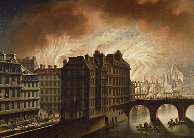 Painting of a Cityscape with Fire