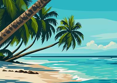 Tropical Beach with Palm Trees Design Art