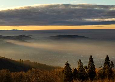 Foggy Mountain Sunrise Landscape