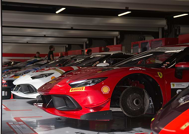 Ferrari Challenge Race Cars in Garage