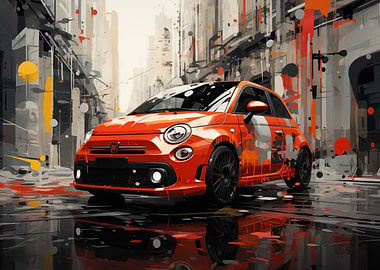 Orange Car in Cityscape