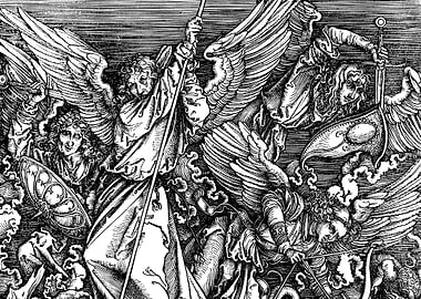 Saint Michael Fighting the Dragon Albrecht Durer Engraving