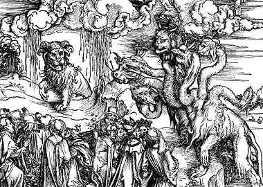 Vision of the Beast Albrecht Durer Engraving