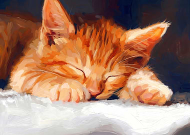 Sleeping Orange Kitten Painting