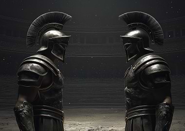 Two Armored Gladiators in Arena