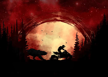 ATV Rider and Bear Silhouette