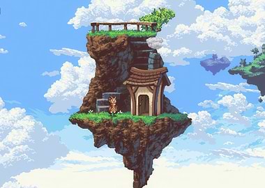 Pixel Art Floating Island with Character