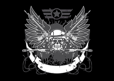 Military Skull with Guns and Wings