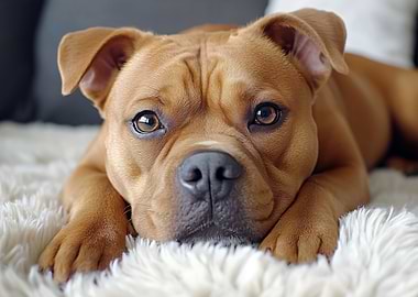 Brown Dog Portrait on White Blanket