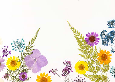 Pressed Flowers on White Background