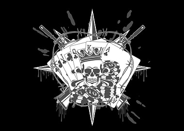 Skull, Cards, and Poker Chips Design