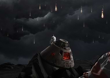 Astronaut on Capsule with Meteor Shower