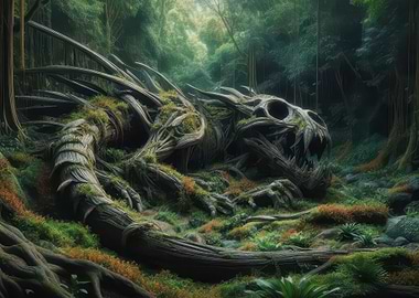 Mossy Dragon Skeleton in Forest