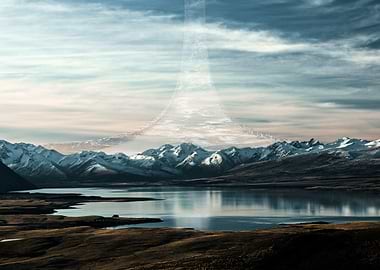 Halo Ring over Mountain Landscape