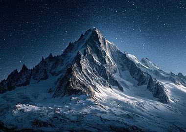 Snowy Mountain Under Starry Night Sky