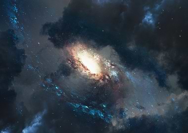Dramatic Galaxy Amidst Dark Clouds