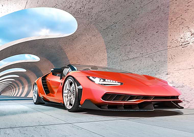 Red Sports Car in Tunnel