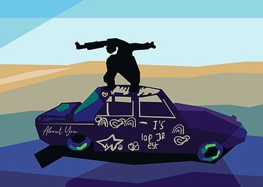 Silhouette on Car with Graffiti Art