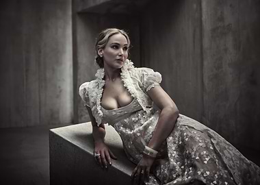 Jennifer Lawrence in White Lace Dress