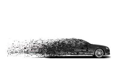 Deconstructed Car on White Background