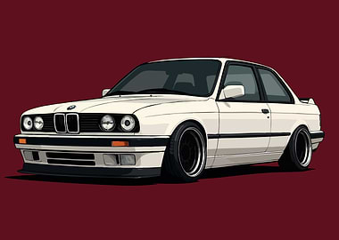 White BMW E30 Illustration
