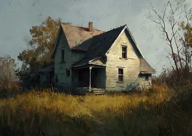 Old Farmhouse in Field Painting
