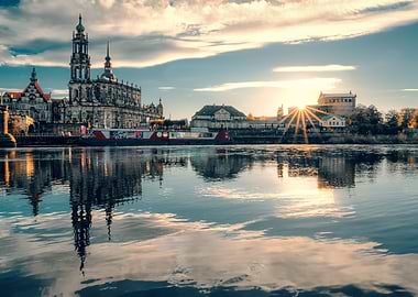 Dresden Skyline Reflection at Sunset