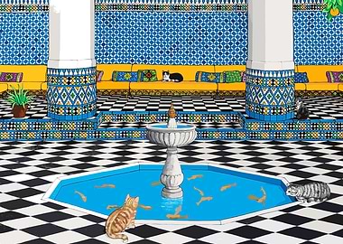 Cats in Moroccan Courtyard