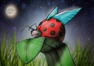 Ladybug on a Leaf at Night