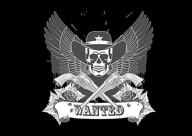 Wanted Cowboy Skull