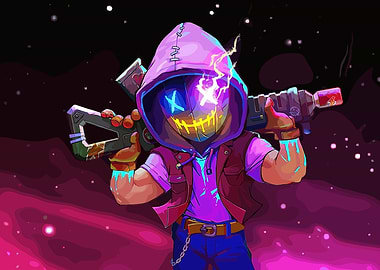 Masked Character with Weapon in Space