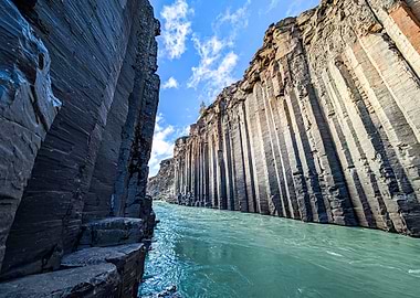 Basalt Columns and River Landscape