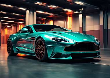 Teal Aston Martin in Garage