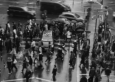 Busy Paris Street in Black and White