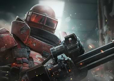 Heavily Armored Soldier with Minigun