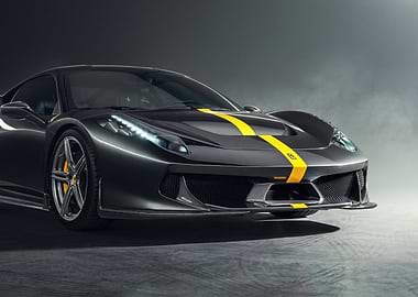 Sleek Black Sports Car with Yellow Stripe ferrari 458 carbo