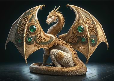 Ornate Golden Dragon with Emeralds