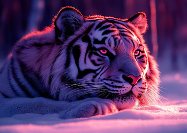 White Tiger in Pink and Blue